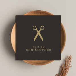 Tarjeta De Visita Cuadrada Moderno Minimal Oscuro Faux Gold Hair Stylist