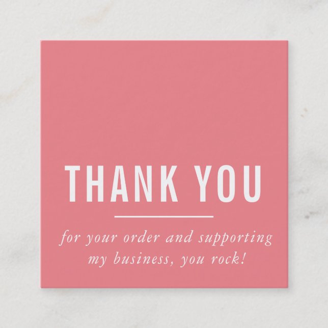 Tarjeta De Visita Cuadrada MODERNO MINIMAL simple gracias LOGO rosa coral (Anverso)