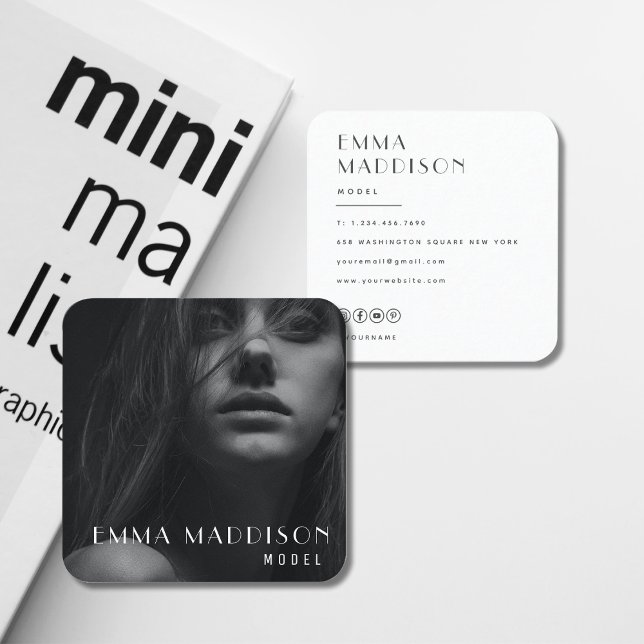 Tarjeta De Visita Cuadrada Moderno Mínimo Fotografía Profesional Medios Socia (Modern Minimal Professional Photo Social Media Square Business Card)