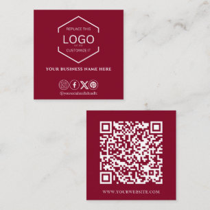 Tarjeta De Visita Cuadrada Moderno Mínimo Medios Sociales QR Código Borgoña