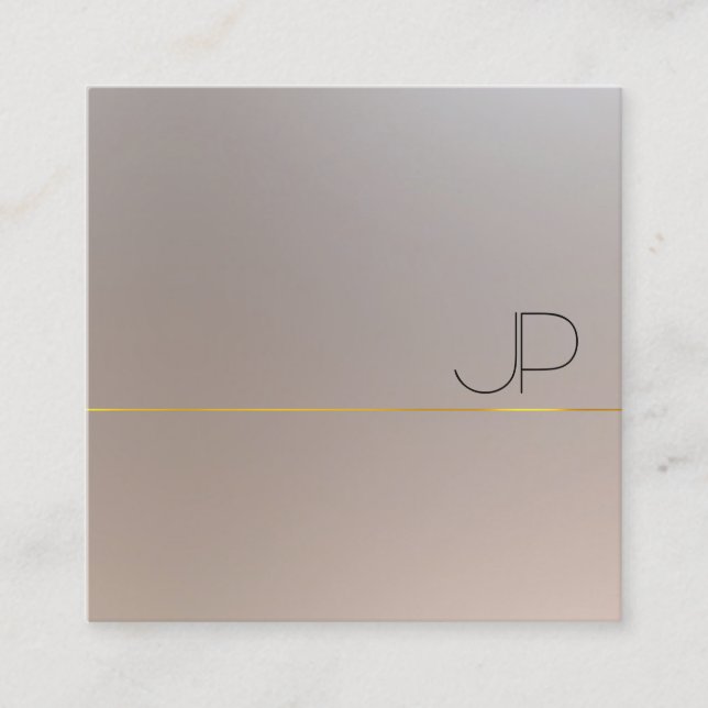 Tarjeta De Visita Cuadrada Moderno Monograma Faux Gold Silver Elegante (Anverso)