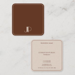 Tarjeta De Visita Cuadrada Moderno Monograma Plantilla de lujo elegante Terra