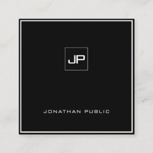 Tarjeta De Visita Cuadrada Moderno Monogramado Blanco Blanco Blanco Elegante 