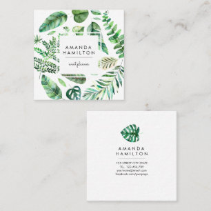 Tarjeta De Visita Cuadrada Moderno monstera tropical acuarela Floral