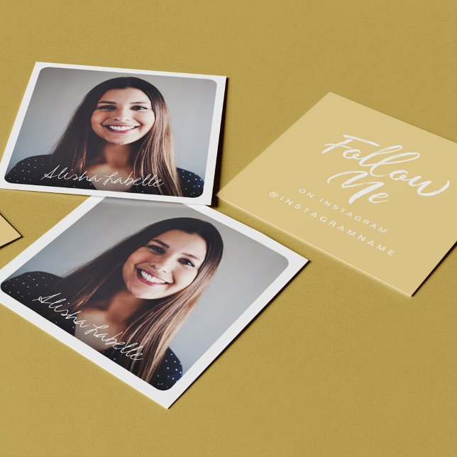 Tarjeta De Visita Cuadrada Moderno Mustard Yellow Social Media Follow Me Phot (Subido por el creador)