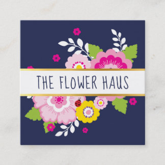Tarjeta De Visita Cuadrada MODERNO NEGRO FLORAL colorido flor marina rosa