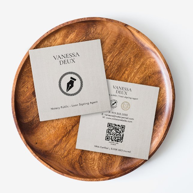 Tarjeta De Visita Cuadrada Moderno Notario Linen Beige Estilo Bolígrafo QR El (Subido por el creador)