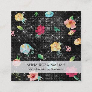 Tarjeta De Visita Cuadrada *~* Moderno patrón floral de color blanco Purpuri