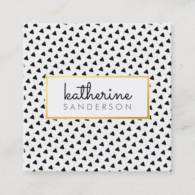 Tarjeta De Visita Cuadrada MODERNO patrón triangular BOHO oro negro moderno (Anverso)