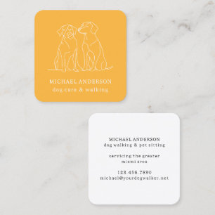 Tarjeta De Visita Cuadrada Moderno perro amarillo camina perro caminante Masc