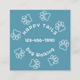 Tarjeta De Visita Cuadrada Moderno Perro Walker Paw Imprimir Círculo Azul Ver