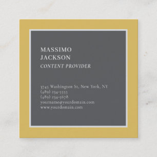 Tarjeta De Visita Cuadrada Moderno Plano Simple Color Gris y Dorado Minimalis