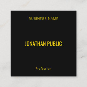Tarjeta De Visita Cuadrada Moderno Profesional Elegante Fuente Gold Negro