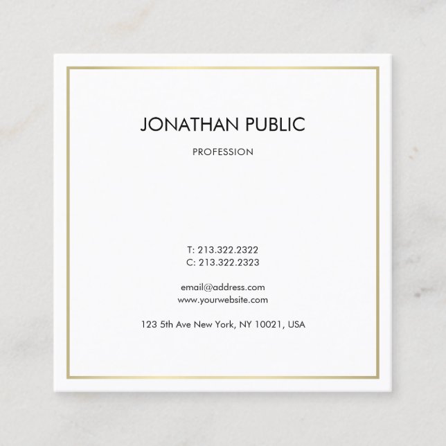 Tarjeta De Visita Cuadrada Moderno Profesional Elegante Sleek Plain Gold Look (Anverso)
