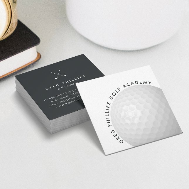Tarjeta De Visita Cuadrada Moderno profesional o instructor de golf en blanco (Subido por el creador)