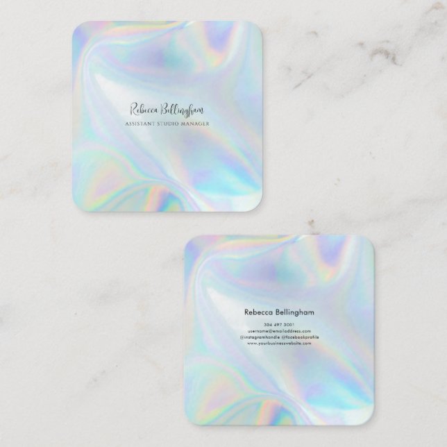 Tarjeta De Visita Cuadrada Moderno propietario de negocios de guión holográfi (Anverso / Reverso)