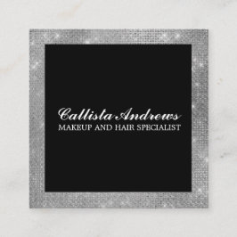 Tarjeta De Visita Cuadrada Moderno Purpurina plateado Minimalista Maquillaje