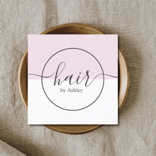 Tarjeta De Visita Cuadrada Moderno Rosa de peluquero de círculo blanco