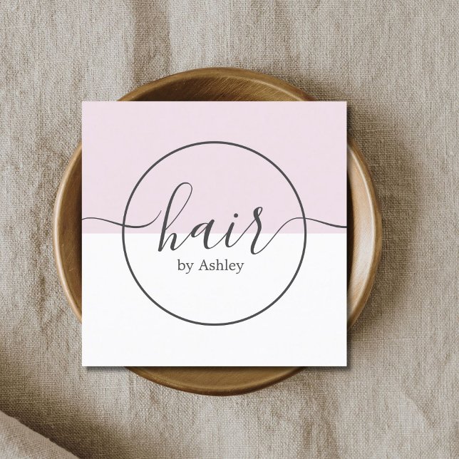 Tarjeta De Visita Cuadrada Moderno Rosa de peluquero de círculo blanco (Subido por el creador)