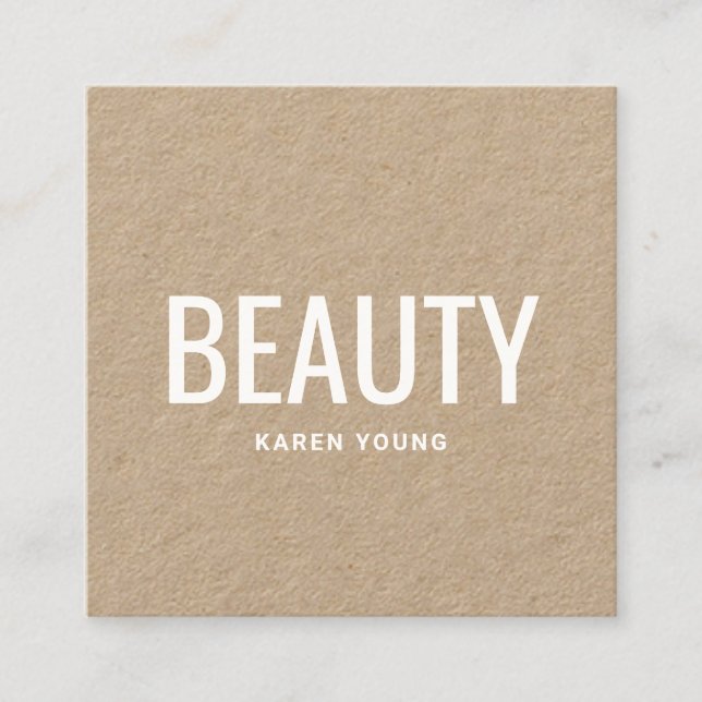 Tarjeta De Visita Cuadrada Moderno salón de belleza maquillaje de kraft rústi (Anverso)