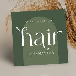Tarjeta De Visita Cuadrada Moderno salón estilo Boho Sage Green Hair Unique