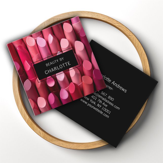 Tarjeta De Visita Cuadrada Moderno, salón, maquillaje, belleza, lápiz labial  (Subido por el creador)
