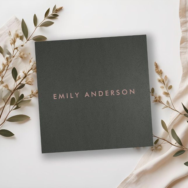 TARJETA DE VISITA CUADRADA MODERNO SIMPLE MÍNIMO FAUX OSCURO PLATA GRIS NEGRO (Subido por el creador)