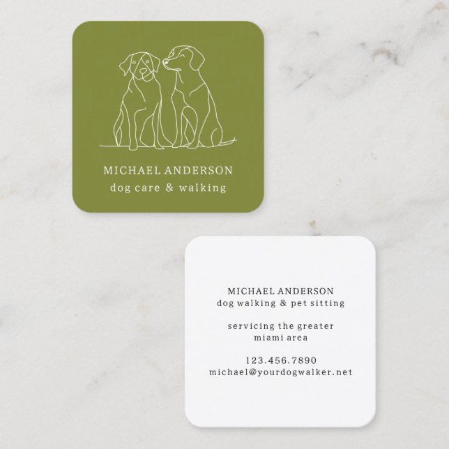 Tarjeta De Visita Cuadrada Moderno sitio para Mascotas de perras verdes (Anverso / Reverso)