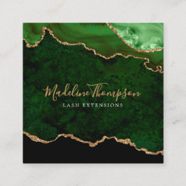 Tarjeta De Visita Cuadrada Moderno Velvet Green Marble Agate Geode Square