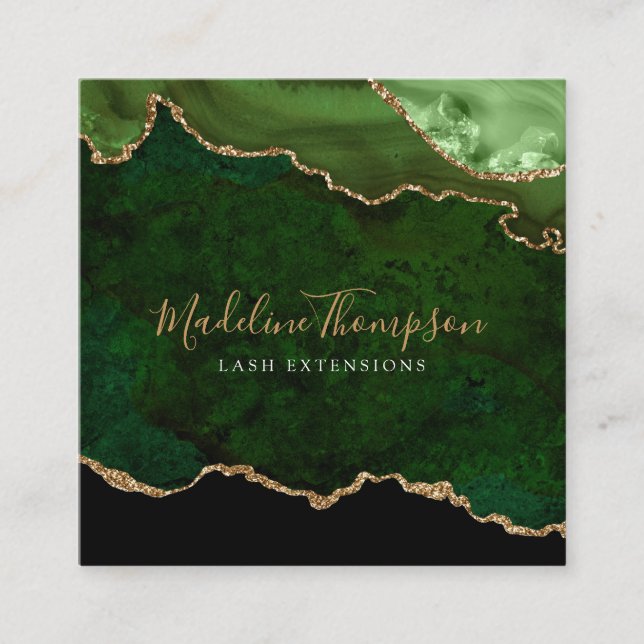 Tarjeta De Visita Cuadrada Moderno Velvet Green Marble Agate Geode Square (Anverso)