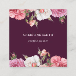 Tarjeta De Visita Cuadrada Moderno Vintage Sencillo Floral Rosa Rosa