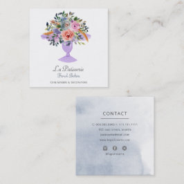 Tarjeta De Visita Cuadrada Moderno Watercolor Floral Cake Stand Bakery Chef