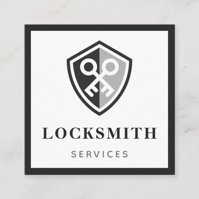 Tarjeta De Visita Cuadrada Moderno y audaz Locksmith Services Black & Grey Cl (Anverso)