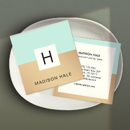 Tarjeta De Visita Cuadrada Moderno y cursi Oro Monograma Belleza Estilista