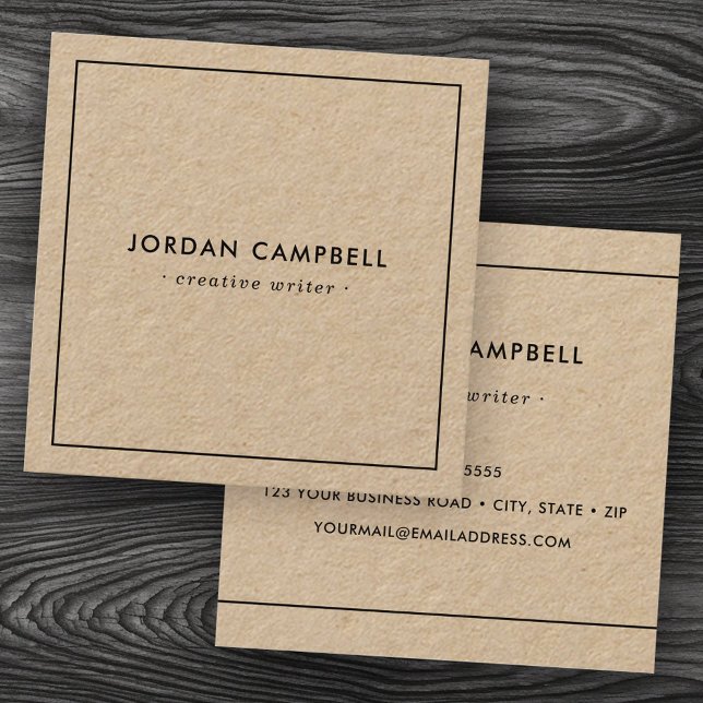 Tarjeta De Visita Cuadrada Moderno y delgado borde negro Kraft papel (Modern minimal thin black border Kraft paper Square Business Card)
