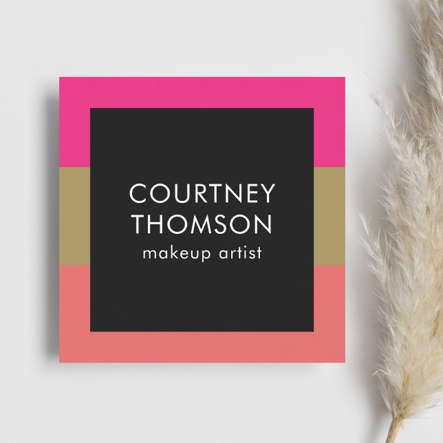 Tarjeta De Visita Cuadrada Moderno y elegante artista de maquillaje de franja (Subido por el creador)