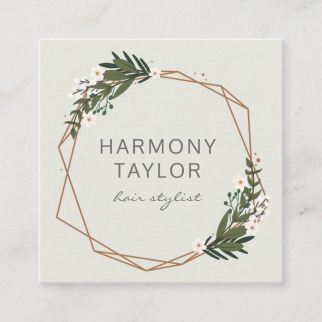 Tarjeta De Visita Cuadrada Moderno y elegante Boho geométrico de oro (Anverso)