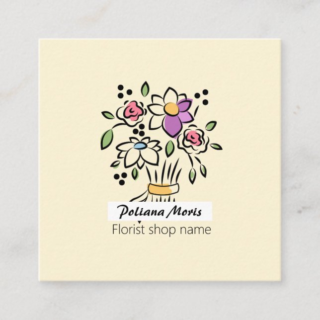 Tarjeta De Visita Cuadrada Moderno y elegante Bouquet Floral Florismo (Anverso)