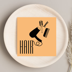 Tarjeta De Visita Cuadrada Moderno y elegante cabello estilista negro y Naran