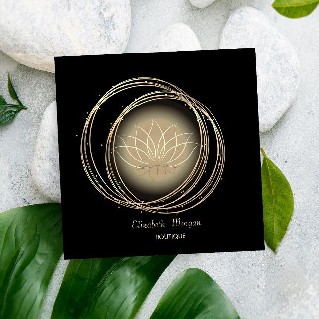 Tarjeta De Visita Cuadrada Moderno y elegante Círculos de Oro Lotus (Subido por el creador)