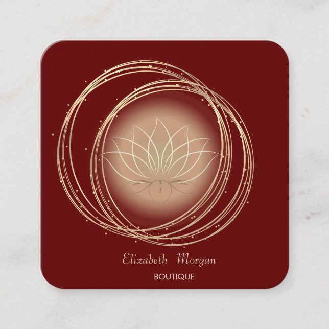Tarjeta De Visita Cuadrada Moderno y elegante Círculos de Oro Lotus Red (Anverso)