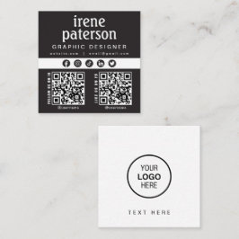 Tarjeta De Visita Cuadrada Moderno y elegante código QR blanco negro en medio