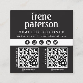 Tarjeta De Visita Cuadrada Moderno y elegante código QR blanco negro en medio