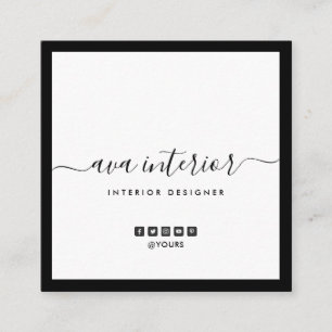 Tarjeta De Visita Cuadrada Moderno y elegante diseñador de caligrafía B&W Soc
