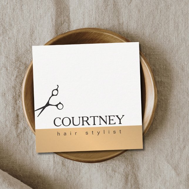 Tarjeta De Visita Cuadrada Moderno y elegante estilo de pelo blanco Faux Gold (Subido por el creador)