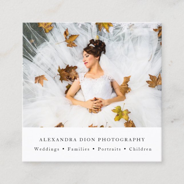 Tarjeta De Visita Cuadrada Moderno y elegante fotógrafo boda mínimo (Anverso)