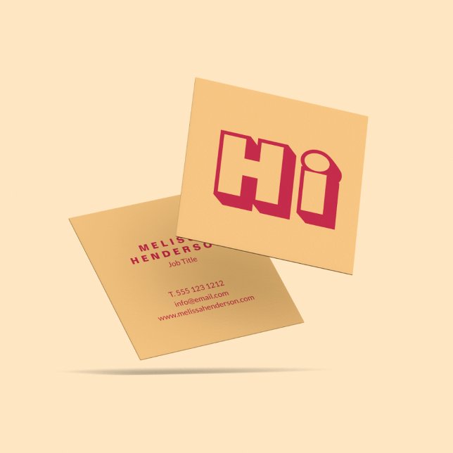 Tarjeta De Visita Cuadrada Moderno y elegante Hola Hola Hola Audaz Naranja Re (Subido por el creador)