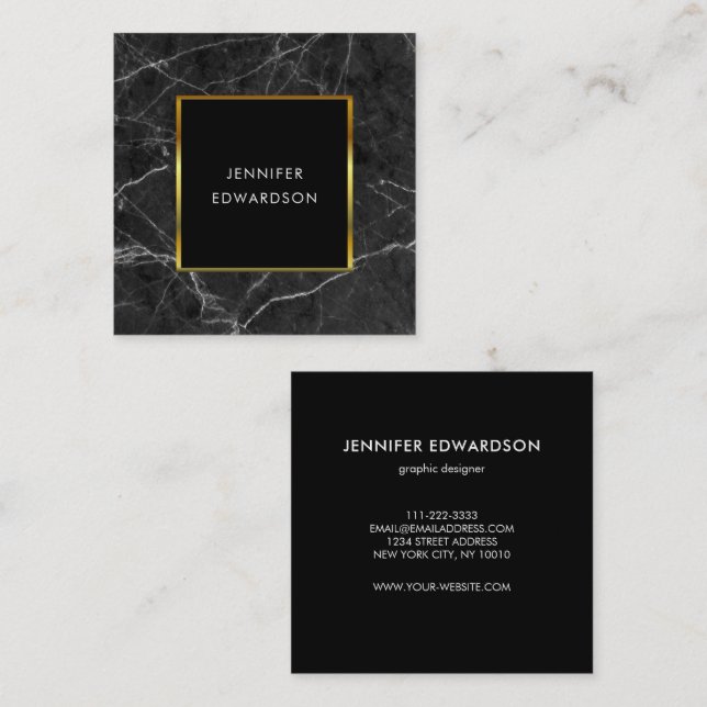 Tarjeta De Visita Cuadrada Moderno y elegante mármol negro profesional del or (Anverso / Reverso)