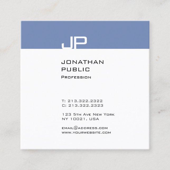 Tarjeta De Visita Cuadrada Moderno y elegante Monograma diseño elegante estil (Anverso)