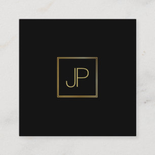 Tarjeta De Visita Cuadrada Moderno y elegante Monograma Dorado Lujoso Plantil